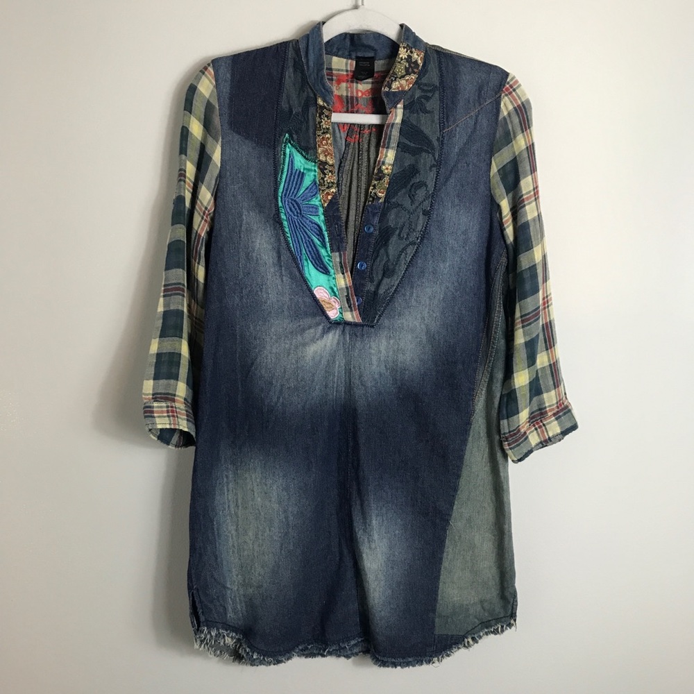 Desigual Patchwork Embroidered Tunic Top-Denim-Eu… - image 1